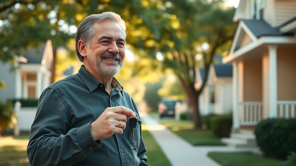Mature investor reviews rental property as an alternative retirement income stream for portfolio diversity.