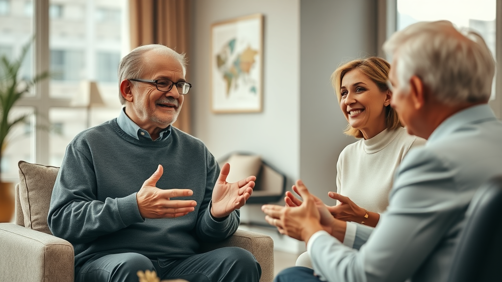 Retired couple consults insurance agent about annuities for guaranteed lifetime retirement income.
