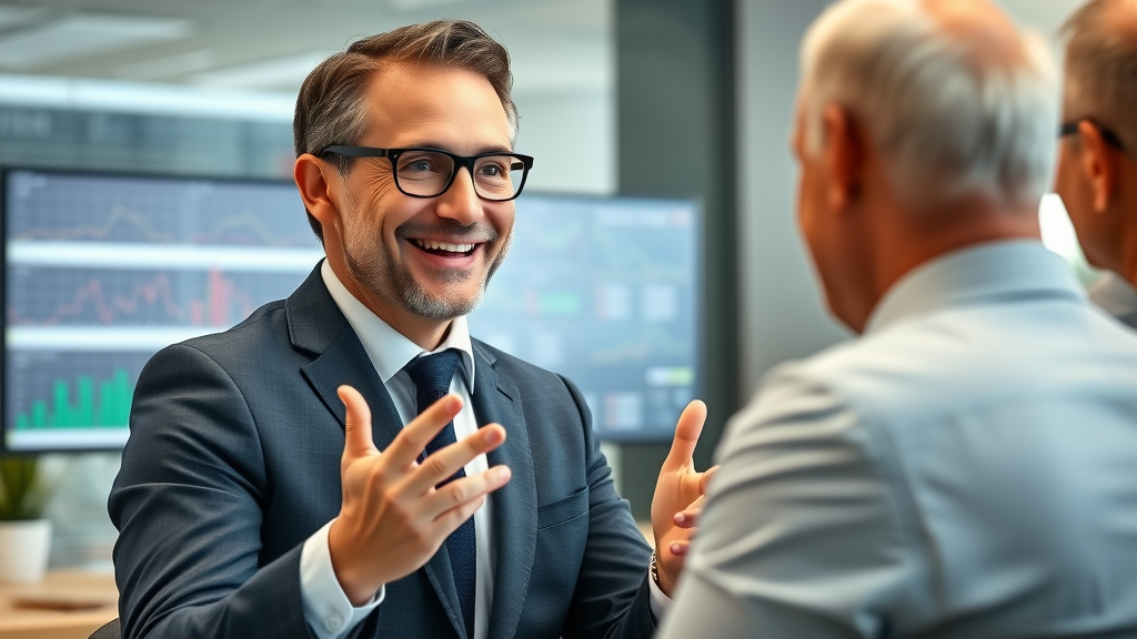 Confident financial advisor consulting on best retirement strategies for clients