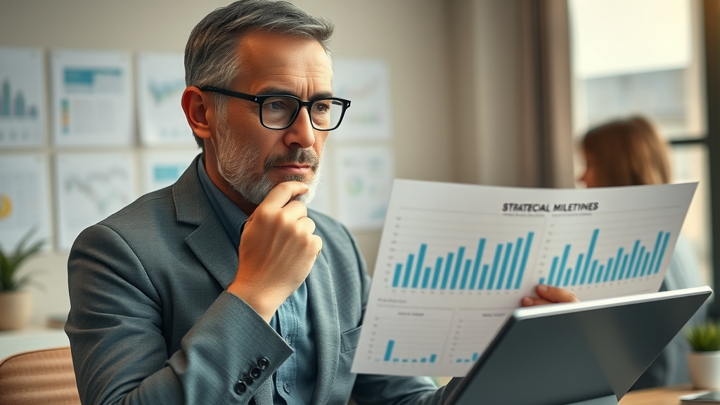 Strategic planner mapping financial milestones for retirement savings strategies in office with planning charts
