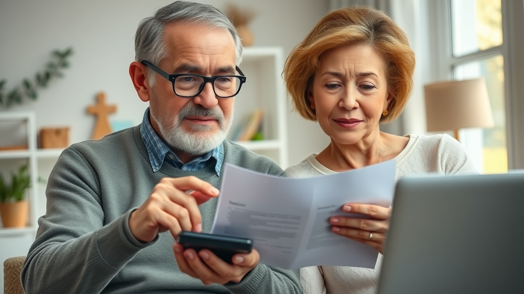 Retired couple reviewing finances, considering the impact of retirement side hustles on Social Security benefits