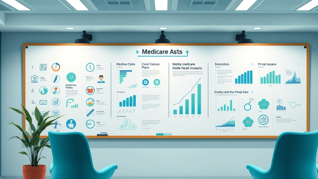 Infographic comparing Medicare, employer health plans, and private insurance for retiree health management with coverage icons and graphs.