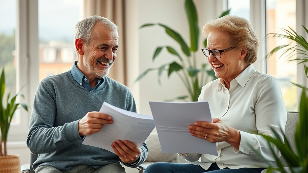Mature seniors discussing new business ideas and income opportunities after retirement in a modern home office