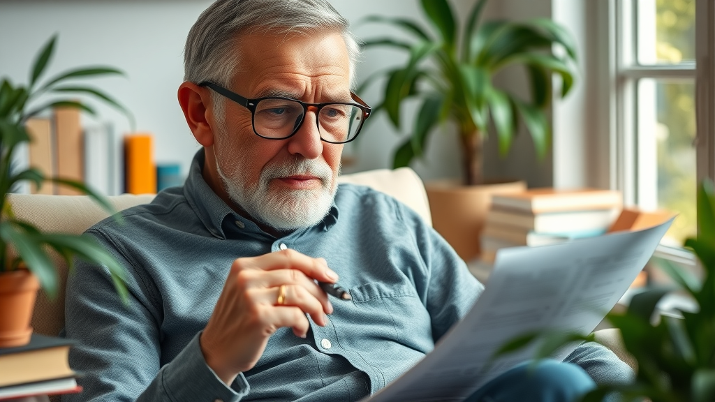 older adult man practicing active aging strategies by solving a crossword puzzle in a bright, cozy reading nook, promoting cognitive function and mental health