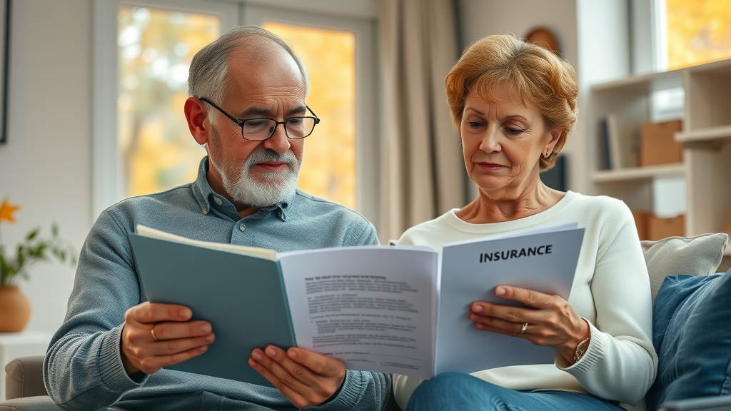 senior couple reviewing insurance and real estate legal documents for passive income protection