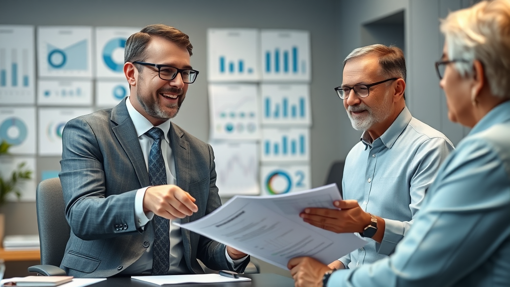 Financial advisor explains 401(k), IRA, and Roth IRA retirement account options and investment strategies to clients.