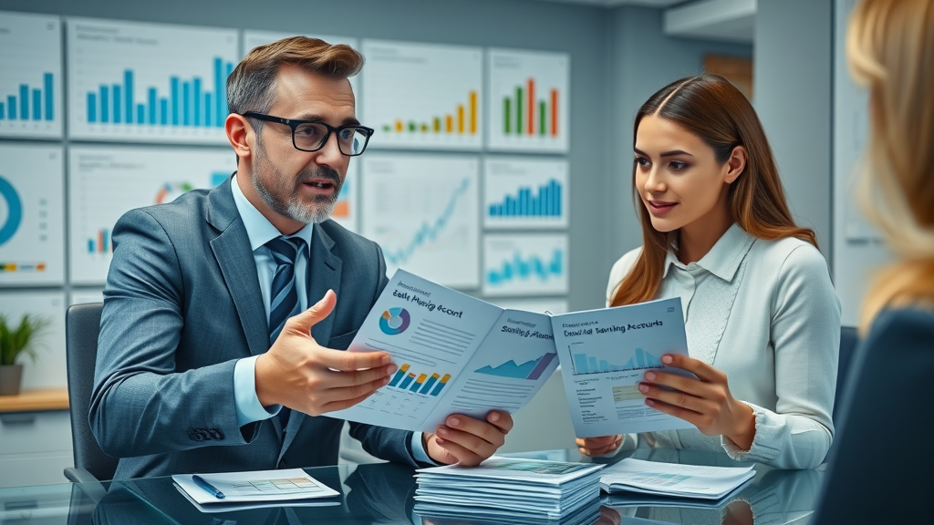 Financial advisor explaining retirement savings accounts and options for strategic planning