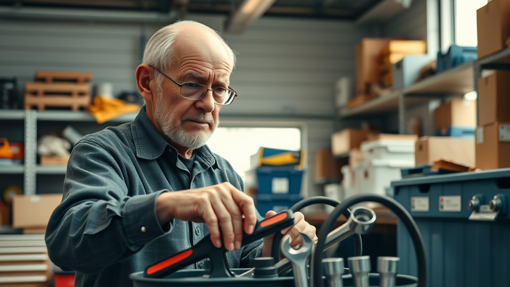 downsizing checklist for retirees senior man sorting garage older adult organizing tools moving process