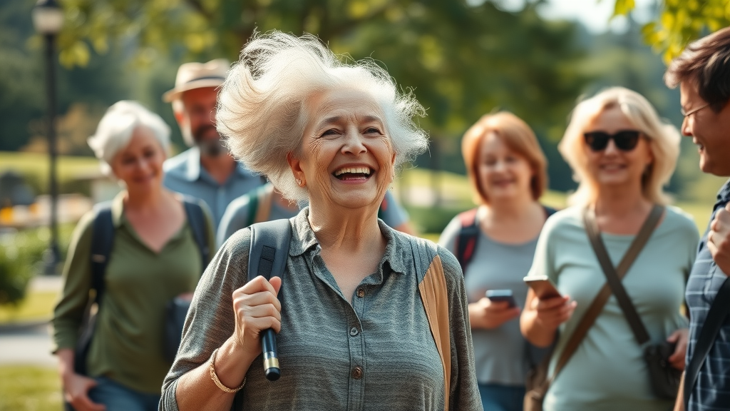 tour guide content retired woman leading a group of tourists post-retirement jobs