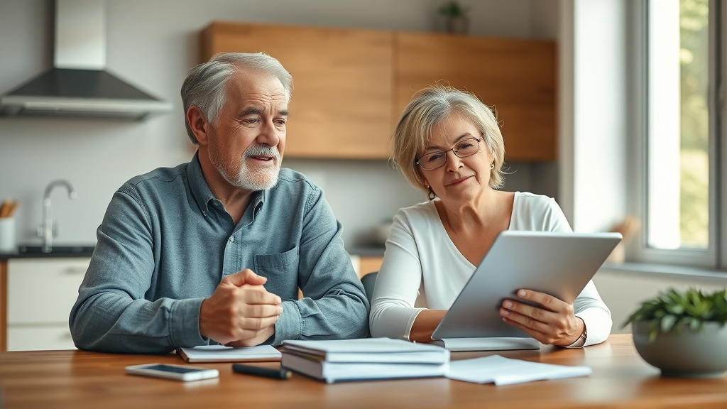 Downsizing and retirement planning: Senior couple reviewing financial plans