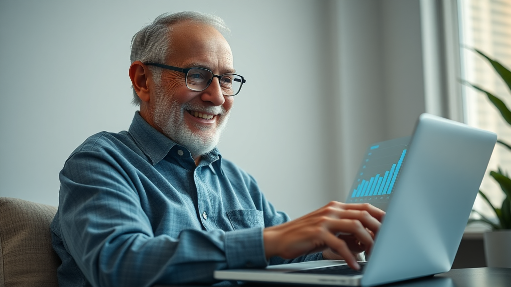 retired man checking interest growth in high-yield savings and money market account for retirement income